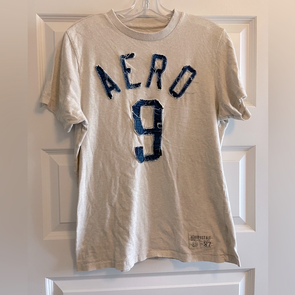 Cream and Blue distressed shirt